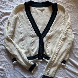 white LA Hearts cardigan - Woman's Medium with ribbed blue and green